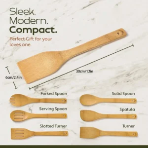 6-Piece Wooden Utensil Set - Natural Bamboo Spoons & Spatulas for Cooking